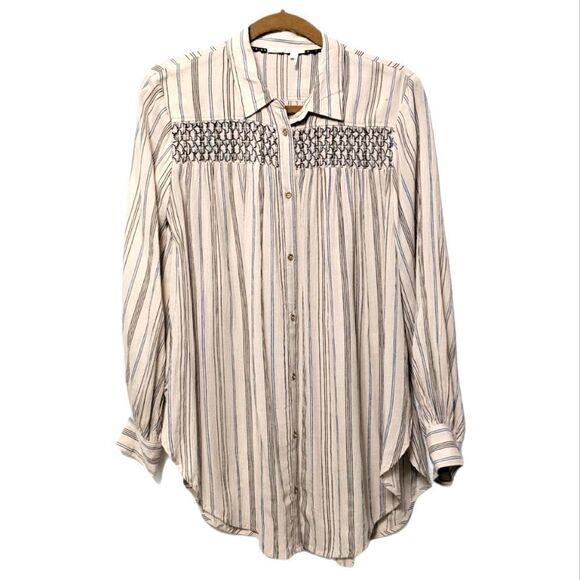Anthropologie FLOREAT Northfork Striped Embroidered Boho Blouse S - Picture 2 of 9